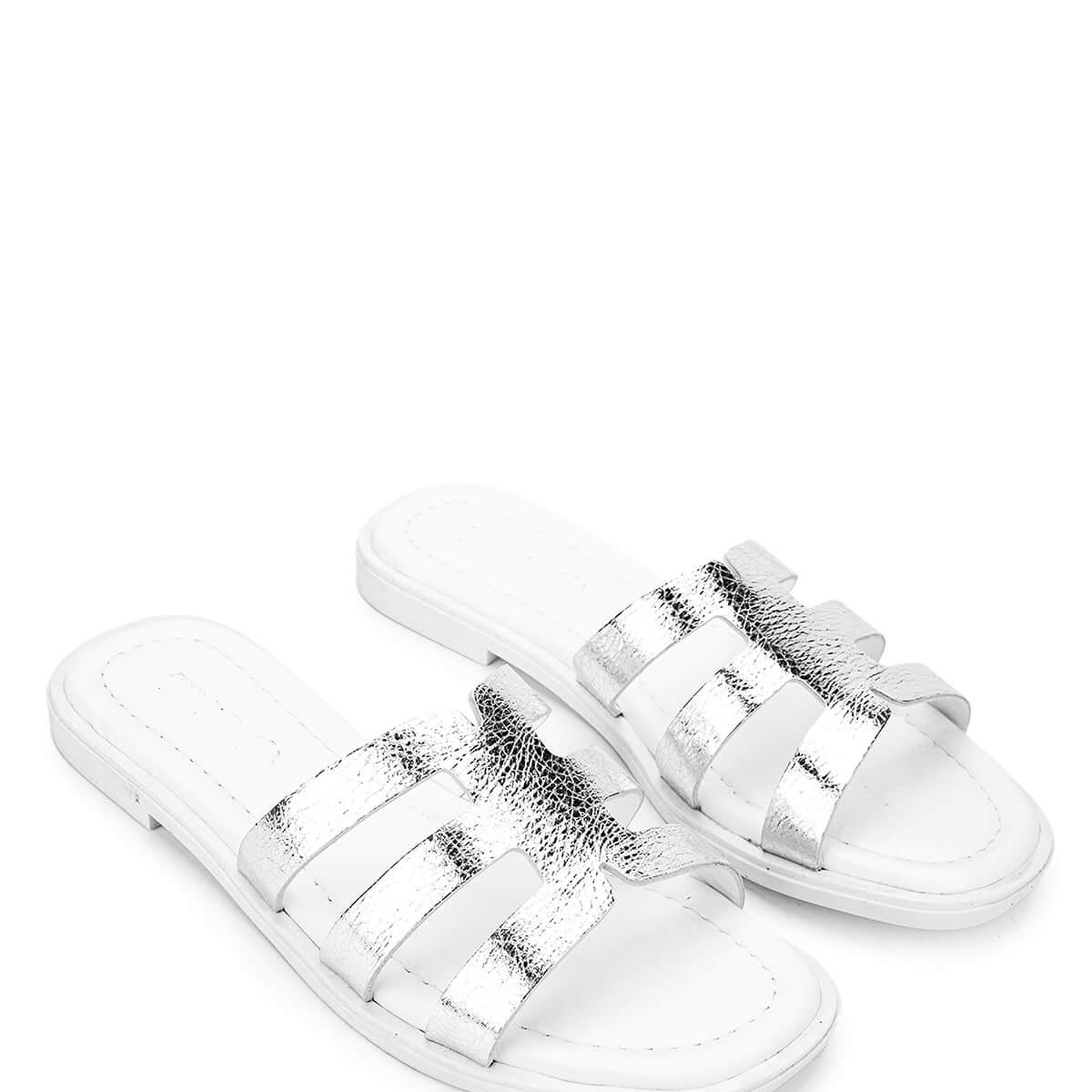 Tamer Tanca Kadın Hakiki Deri Beyaz/Lame Düz Terlik