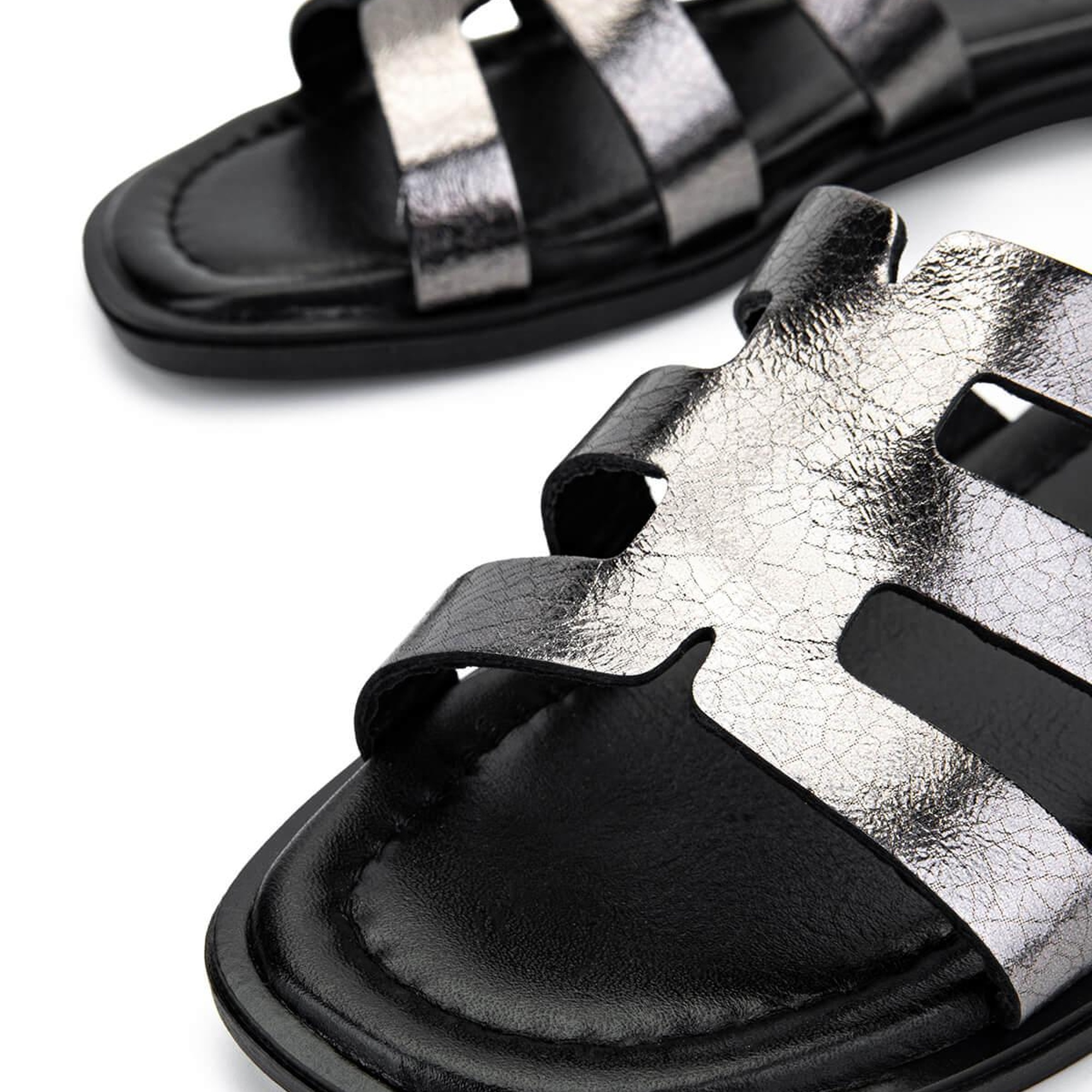 Tamer Tanca Kadın Hakiki Deri Siyah/Antrasit Düz Terlik