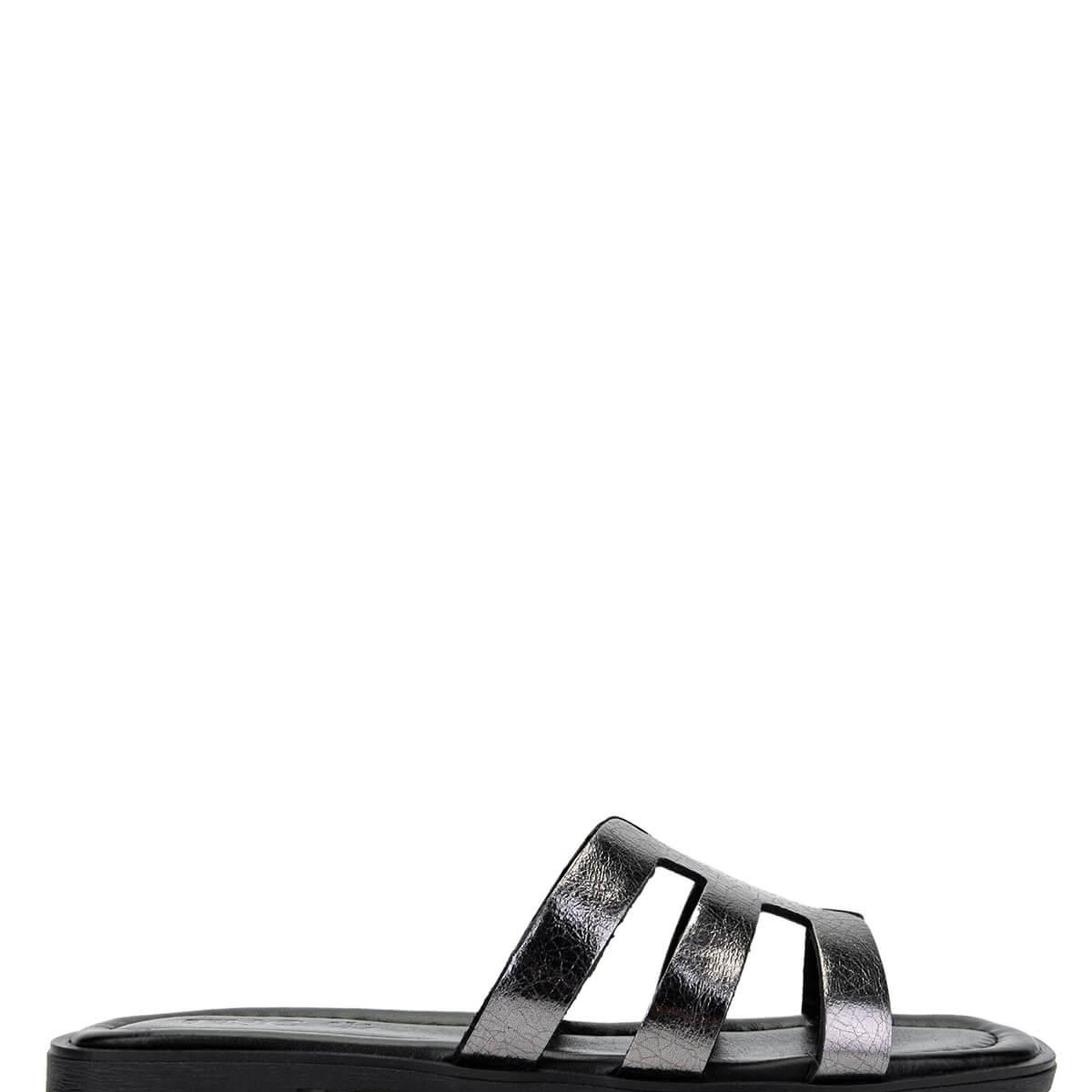 Tamer Tanca Kadın Hakiki Deri Siyah/Antrasit Düz Terlik