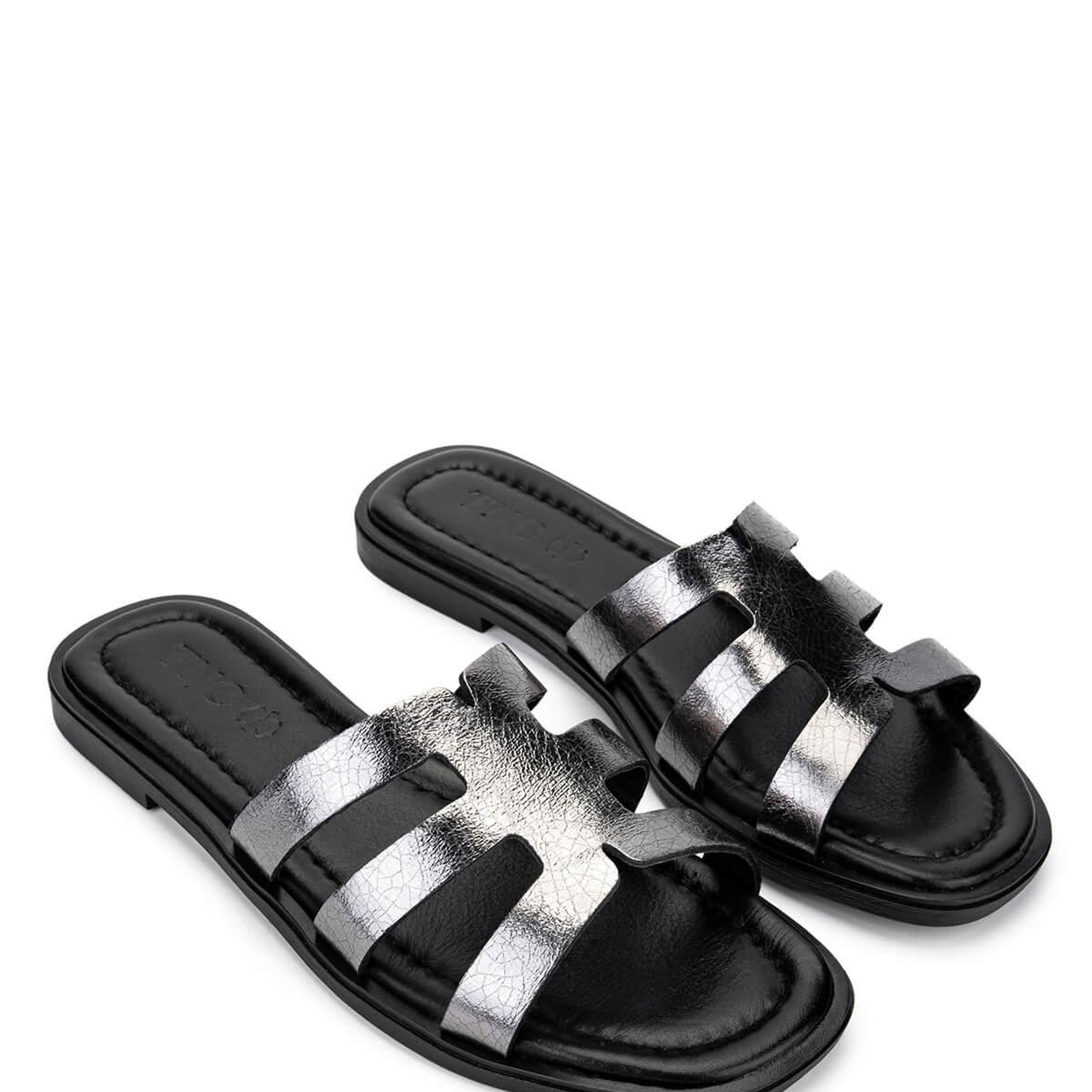 Tamer Tanca Kadın Hakiki Deri Siyah/Antrasit Düz Terlik