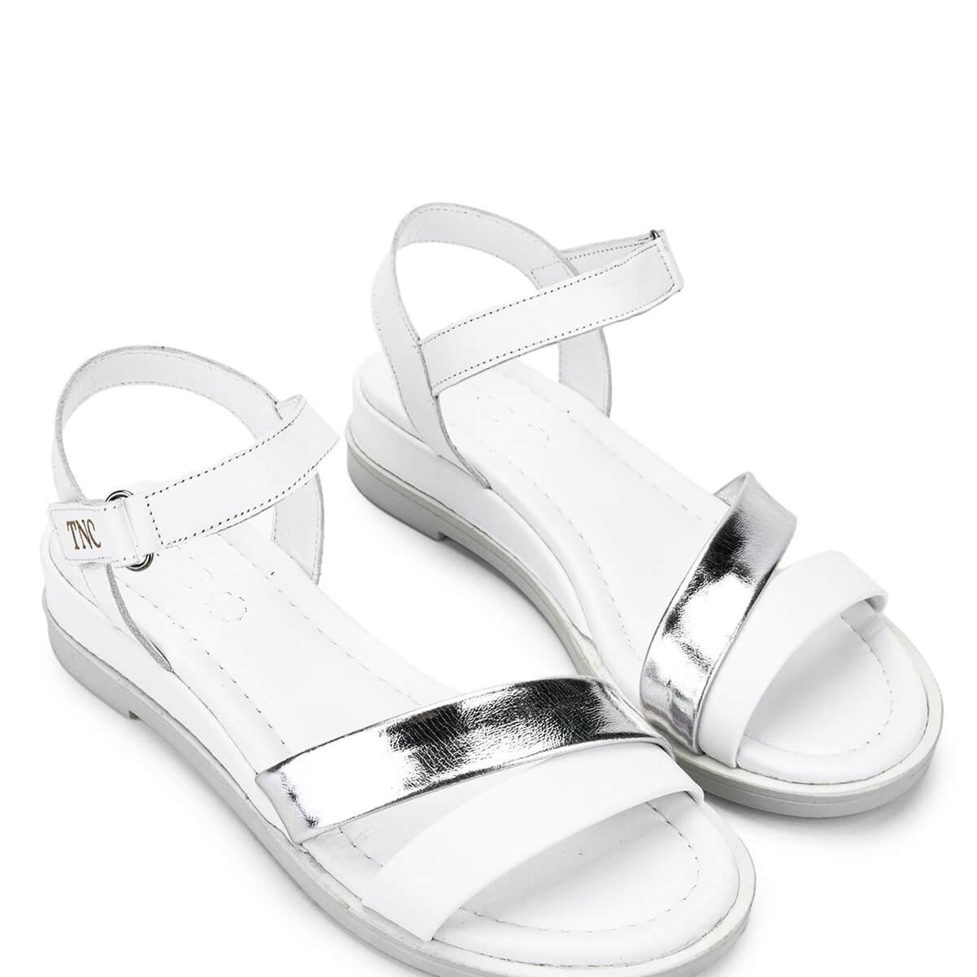 Tamer Tanca Kadın Hakiki Deri Beyaz/Lame Topuklu Sandalet