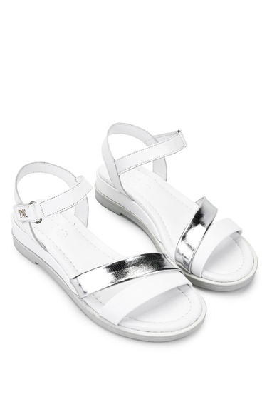  Tamer Tanca Kadın Hakiki Deri Beyaz/Lame Topuklu Sandalet