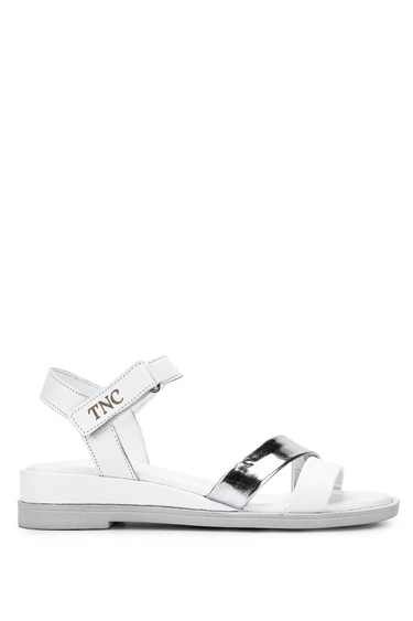  Tamer Tanca Kadın Hakiki Deri Beyaz/Lame Topuklu Sandalet