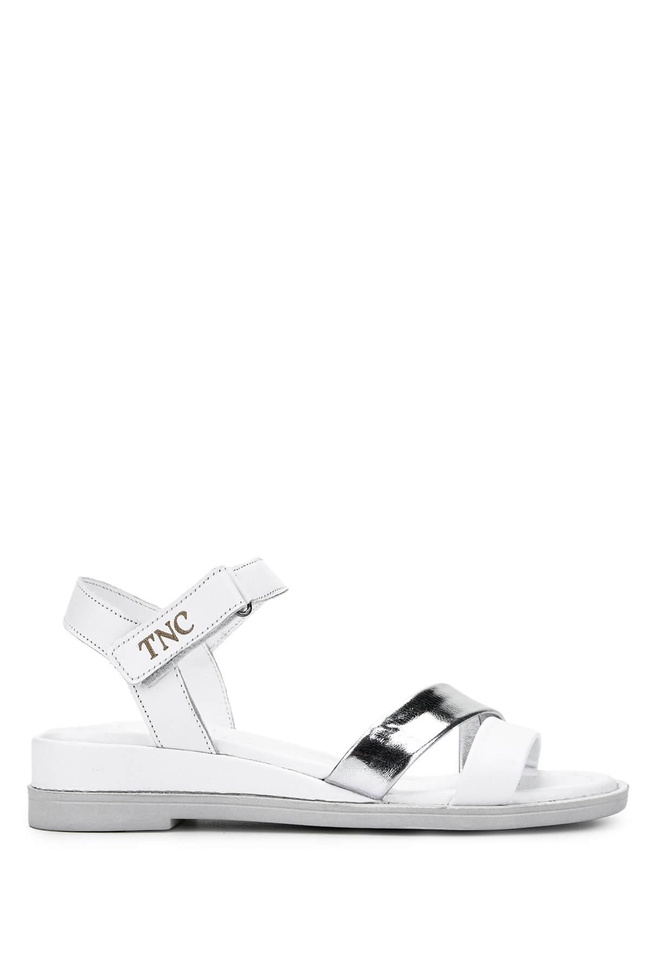  Tamer Tanca Kadın Hakiki Deri Beyaz/Lame Topuklu Sandalet