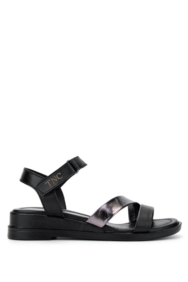  Tamer Tanca Kadın Hakiki Deri Siyah/Antrasit Topuklu Sandalet