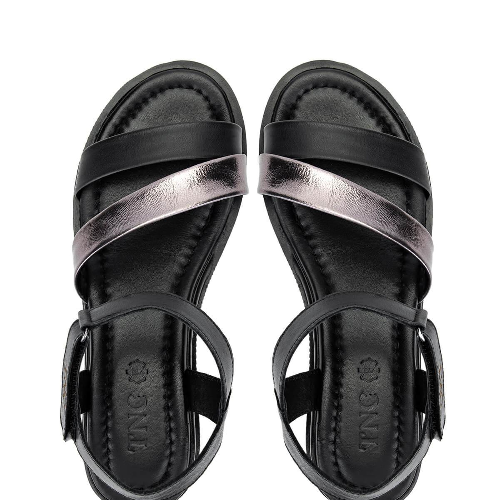 Tamer Tanca Kadın Hakiki Deri Siyah/Antrasit Topuklu Sandalet