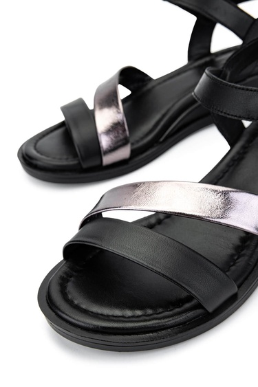  Tamer Tanca Kadın Hakiki Deri Siyah/Antrasit Topuklu Sandalet