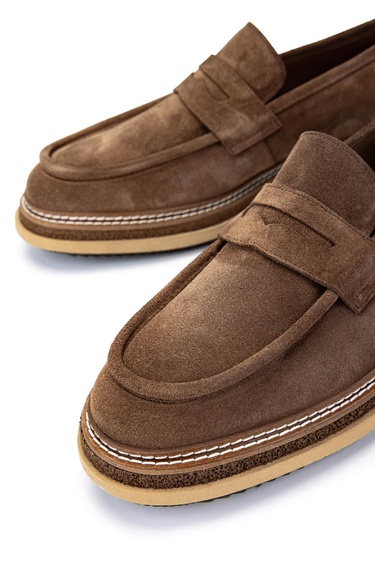  Tamer Tanca Erkek Hakiki Deri Tütün Süet Loafer Ayakkabı