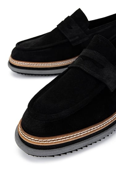  Tamer Tanca Erkek Hakiki Deri Siyah Süet Loafer Ayakkabı