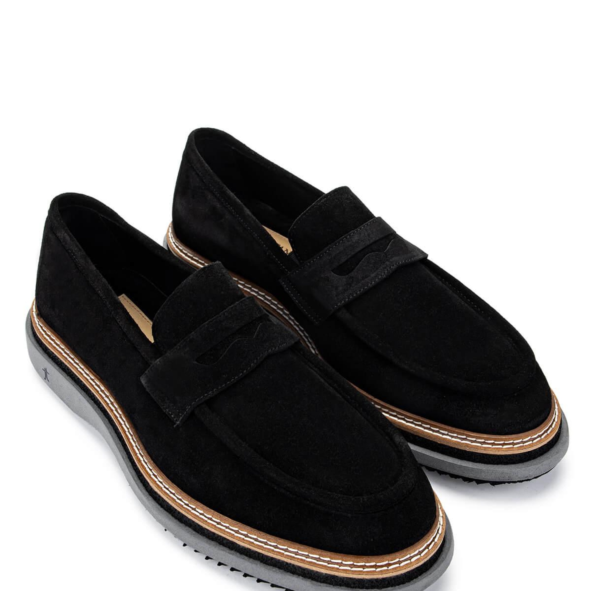 Tamer Tanca Erkek Hakiki Deri Siyah Süet Loafer Ayakkabı