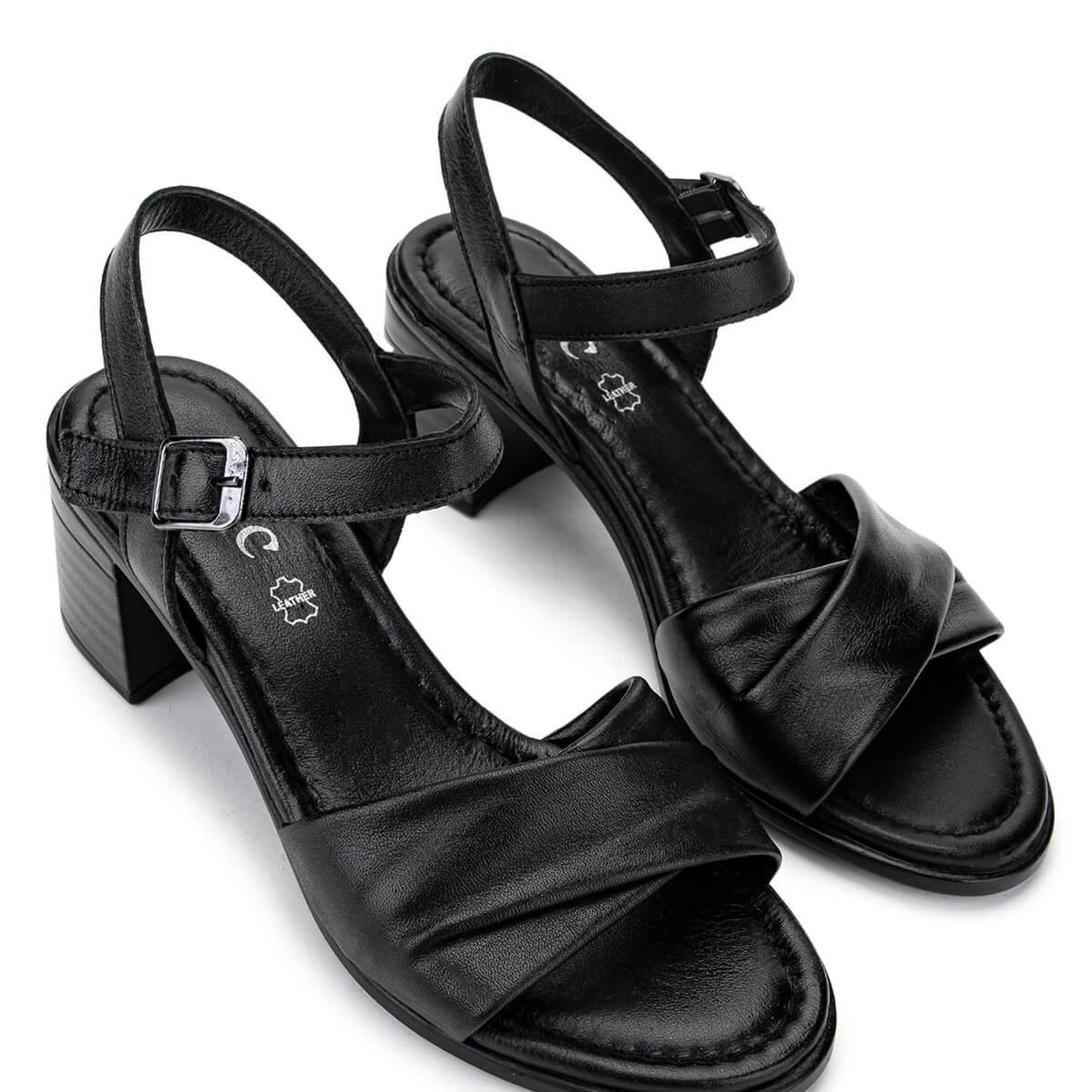 Tamer Tanca Kadın Hakiki Deri Siyah Deri Topuklu Sandalet