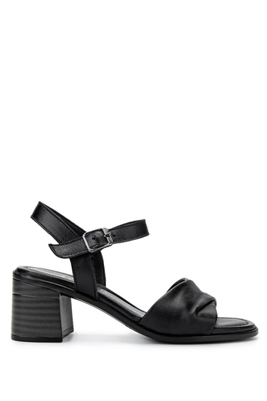  Tamer Tanca Kadın Hakiki Deri Siyah Deri Topuklu Sandalet