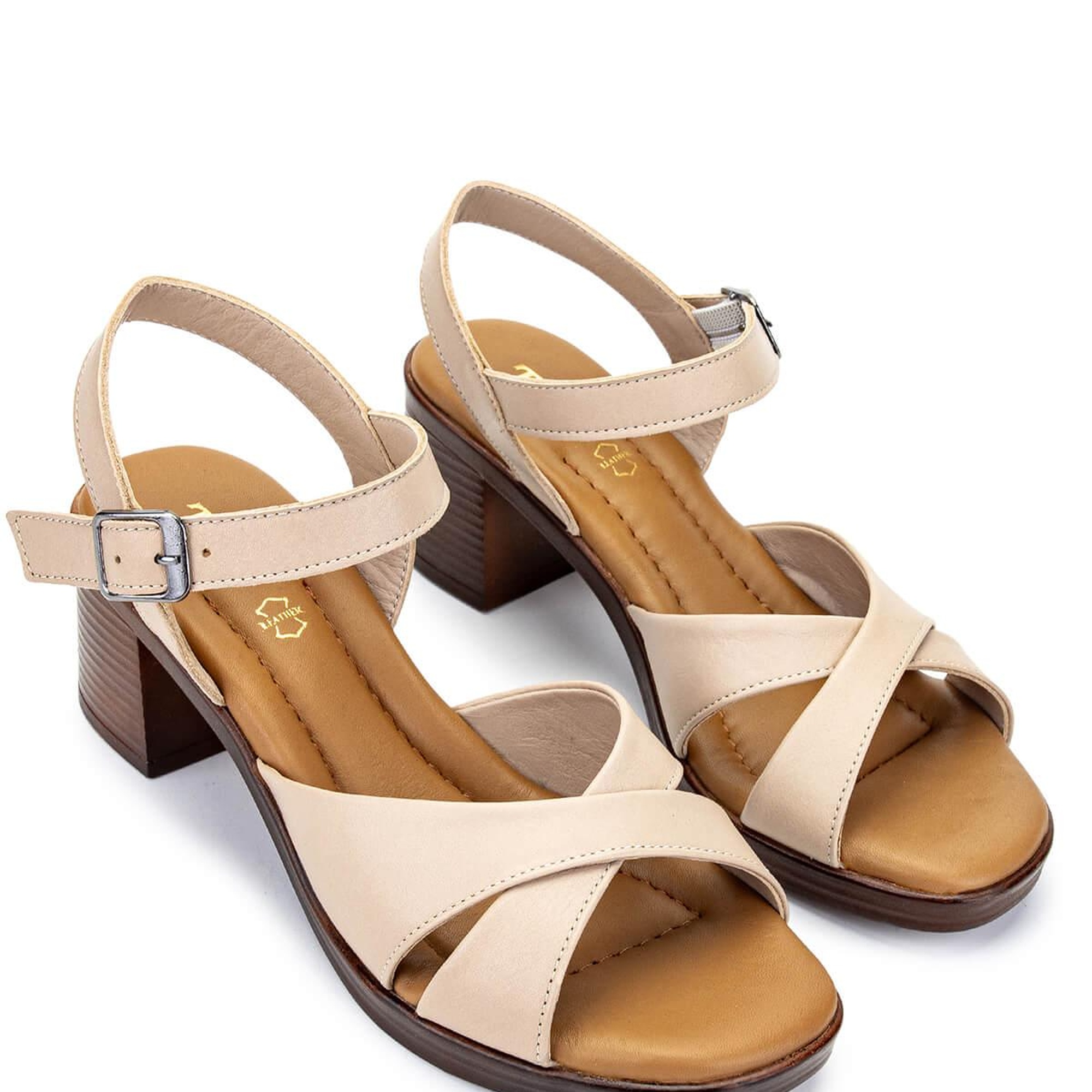 Tamer Tanca Kadın Hakiki Deri Bej Topuklu Sandalet