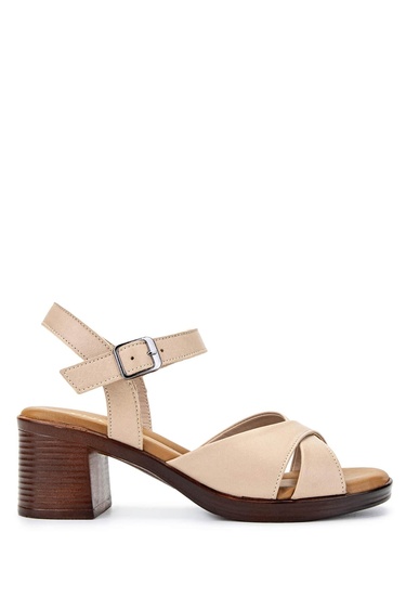  Tamer Tanca Kadın Hakiki Deri Bej Topuklu Sandalet