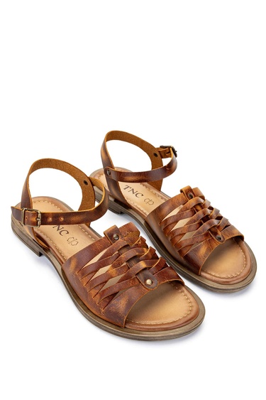  Tamer Tanca Kadın Hakiki Deri Kahverengi Düz Sandalet