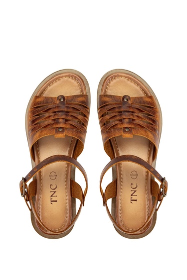  Tamer Tanca Kadın Hakiki Deri Kahverengi Düz Sandalet