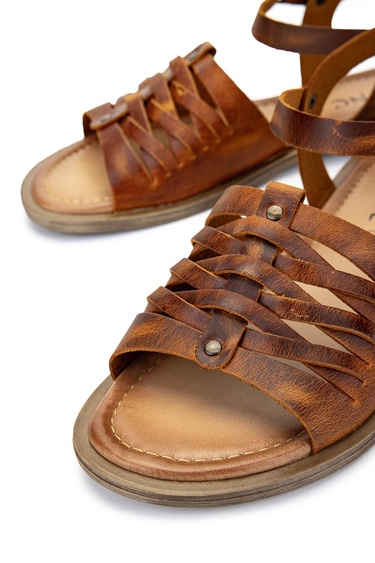  Tamer Tanca Kadın Hakiki Deri Kahverengi Düz Sandalet