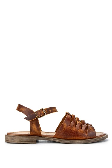  Tamer Tanca Kadın Hakiki Deri Kahverengi Düz Sandalet