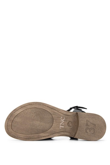  Tamer Tanca Kadın Hakiki Deri Siyah Deri Düz Sandalet