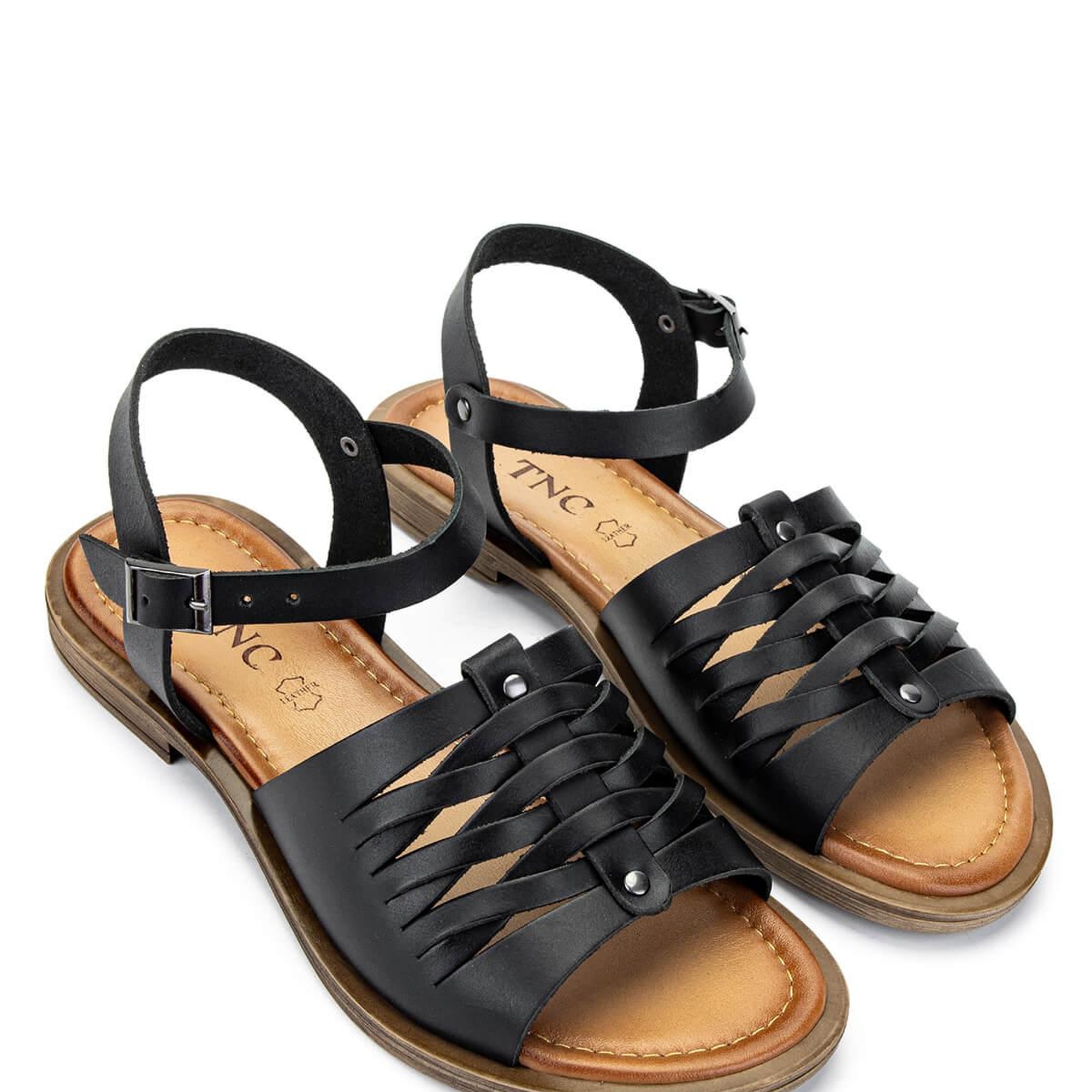 Tamer Tanca Kadın Hakiki Deri Siyah Deri Düz Sandalet