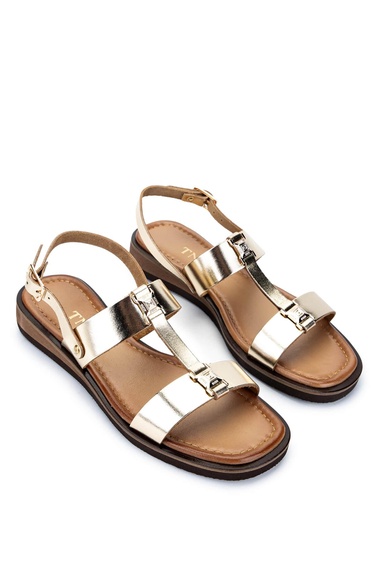  Tamer Tanca Kadın Hakiki Deri Altın Düz Sandalet