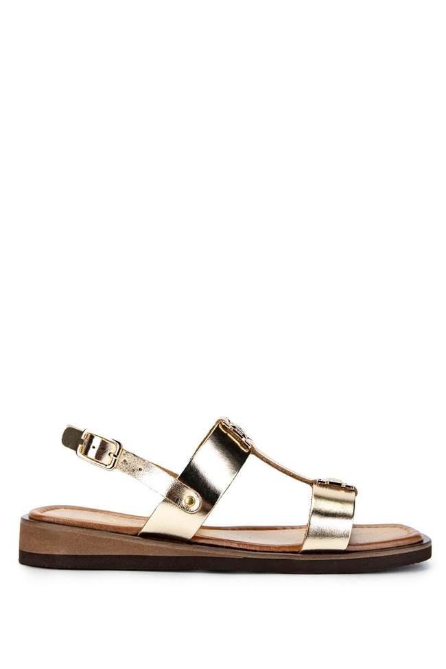  Tamer Tanca Kadın Hakiki Deri Altın Düz Sandalet