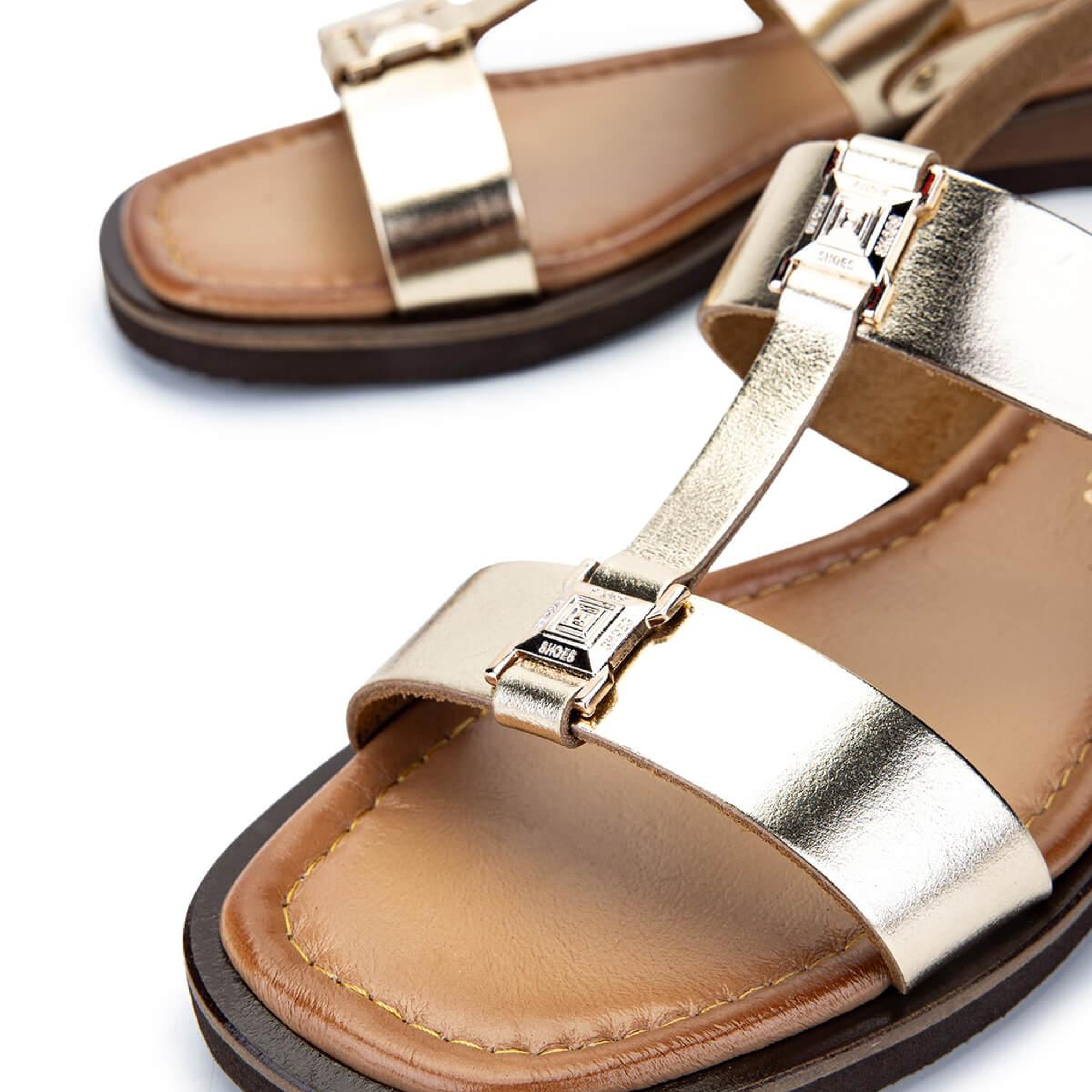 Tamer Tanca Kadın Hakiki Deri Altın Düz Sandalet