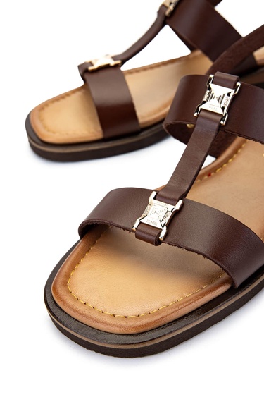  Tamer Tanca Kadın Hakiki Deri Kahverengi Düz Sandalet