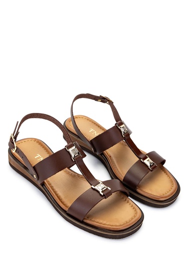  Tamer Tanca Kadın Hakiki Deri Kahverengi Düz Sandalet