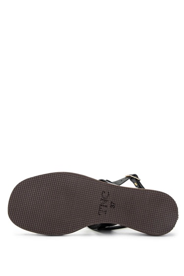  Tamer Tanca Kadın Hakiki Deri Siyah Deri Düz Sandalet