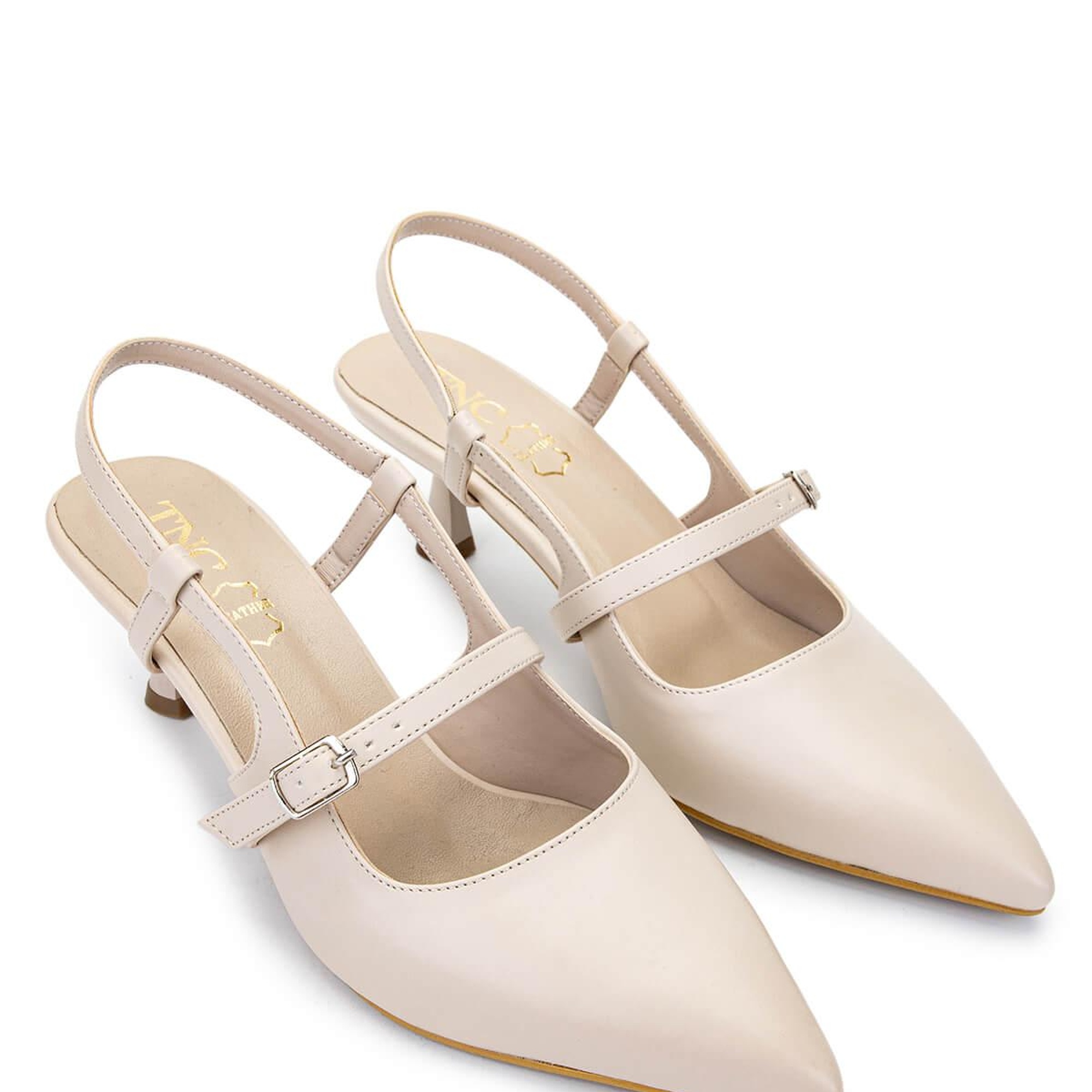 Tamer Tanca Kadın Hakiki Deri Bej Topuklu Ayakkabı