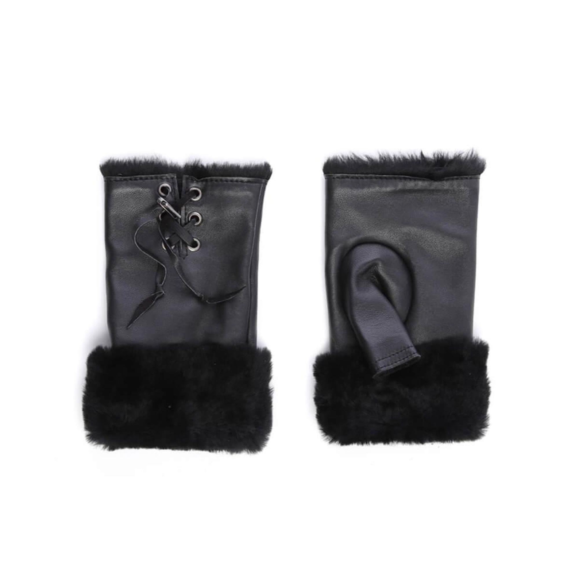 Tamer Tanca Kadın Kuzu Kürk Siyah Eldiven ELDIVEN