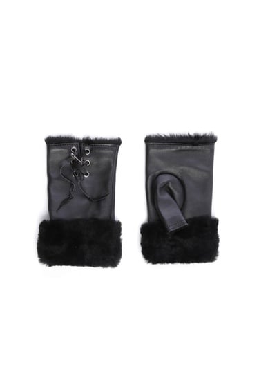  Tamer Tanca Kadın Kuzu Kürk Siyah Eldiven ELDIVEN