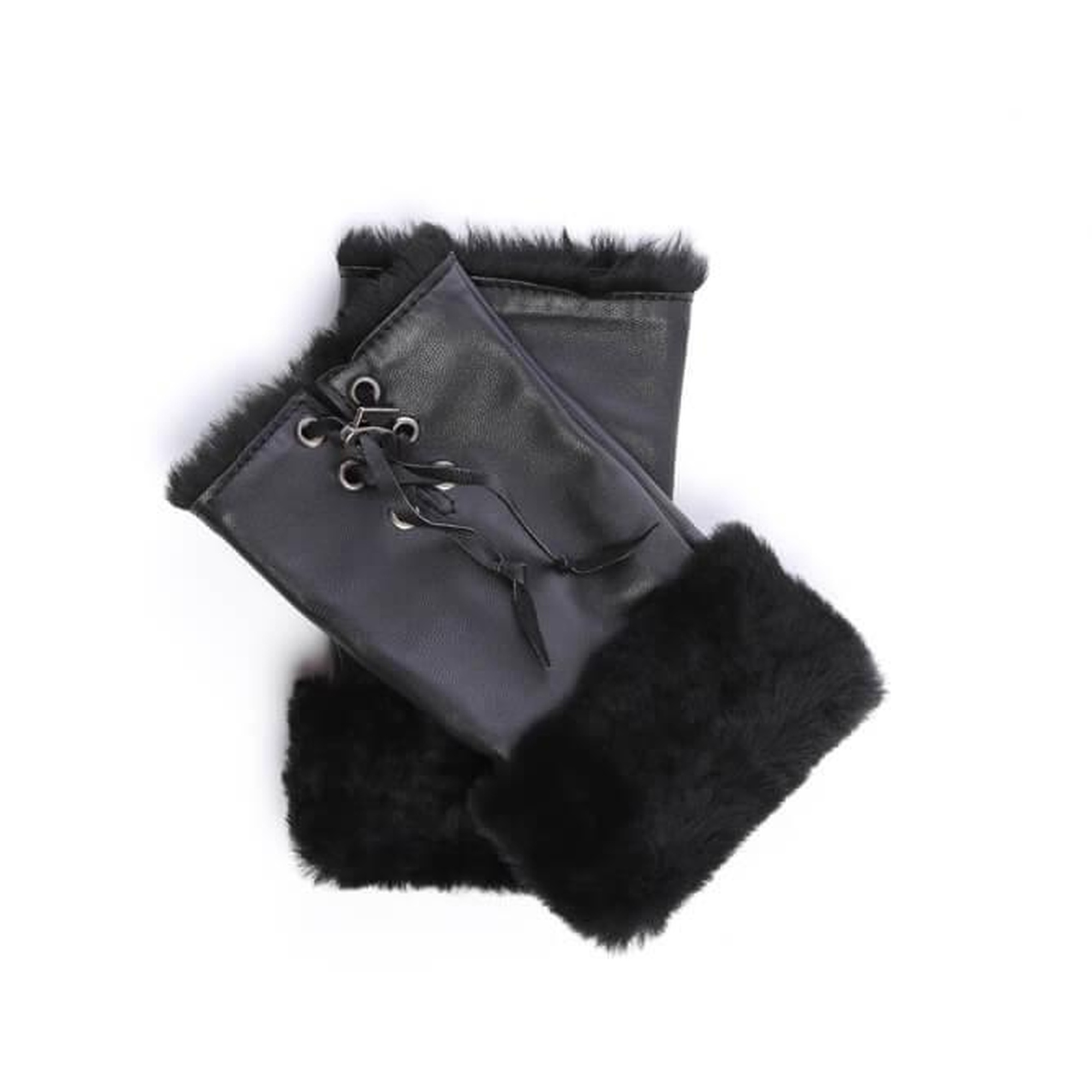 Tamer Tanca Kadın Kuzu Kürk Siyah Eldiven ELDIVEN