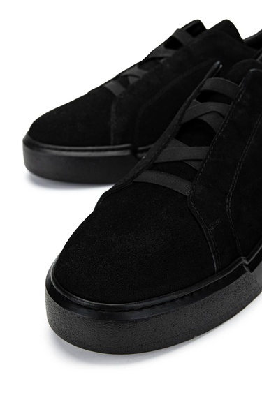  Tamer Tanca Erkek Hakiki Deri Siyah Süet Sneakers & Spor Ayakkabı