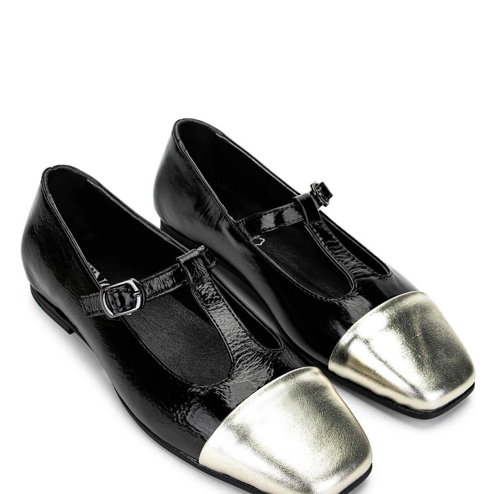 Tamer Tanca Kadın Hakiki Deri Siyah/Dore  Babet Ayakkabı