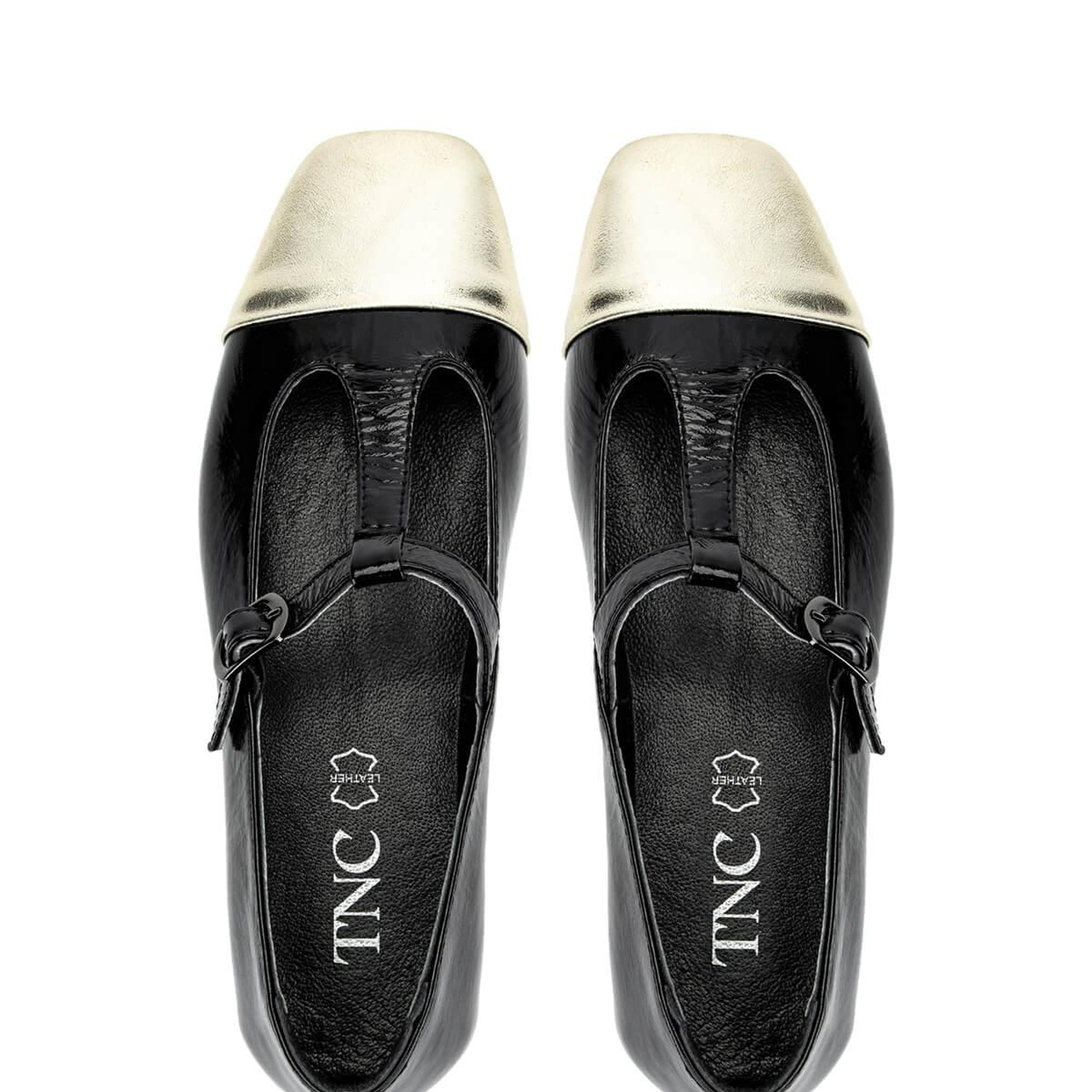 Tamer Tanca Kadın Hakiki Deri Siyah/Dore  Babet Ayakkabı