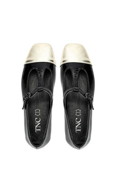  Tamer Tanca Kadın Hakiki Deri Siyah/Dore  Babet Ayakkabı