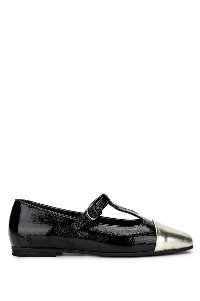  Tamer Tanca Kadın Hakiki Deri Siyah/Dore  Babet Ayakkabı