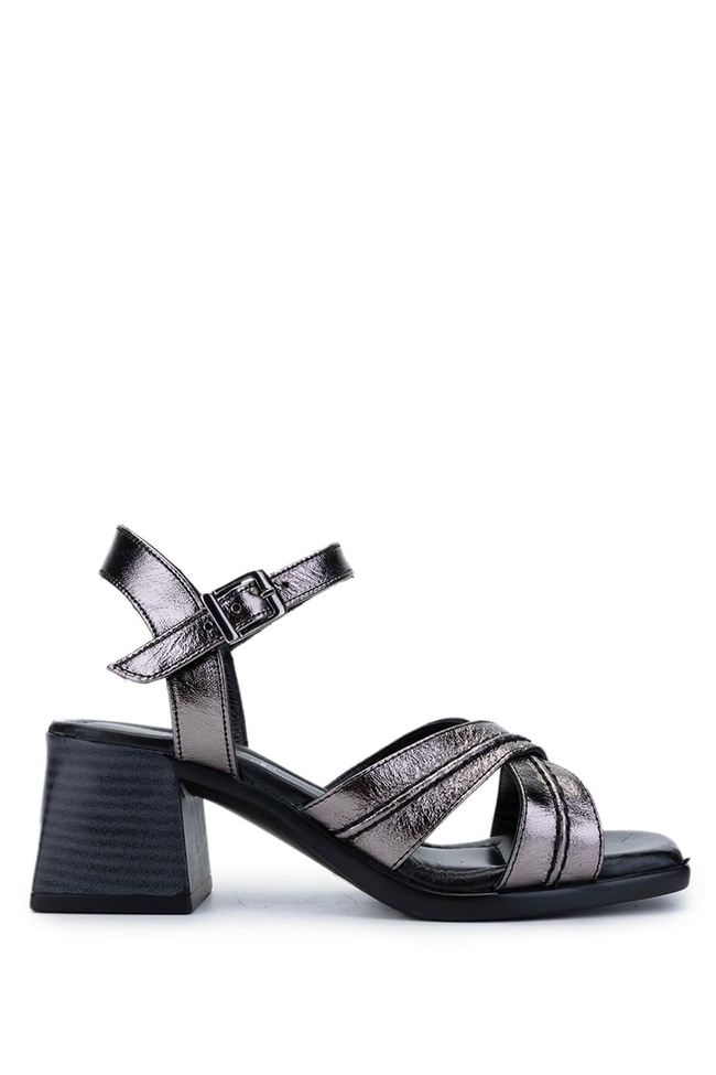  Tamer Tanca Kadın Hakiki Deri Antrasit Topuklu Sandalet