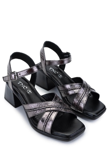  Tamer Tanca Kadın Hakiki Deri Antrasit Topuklu Sandalet