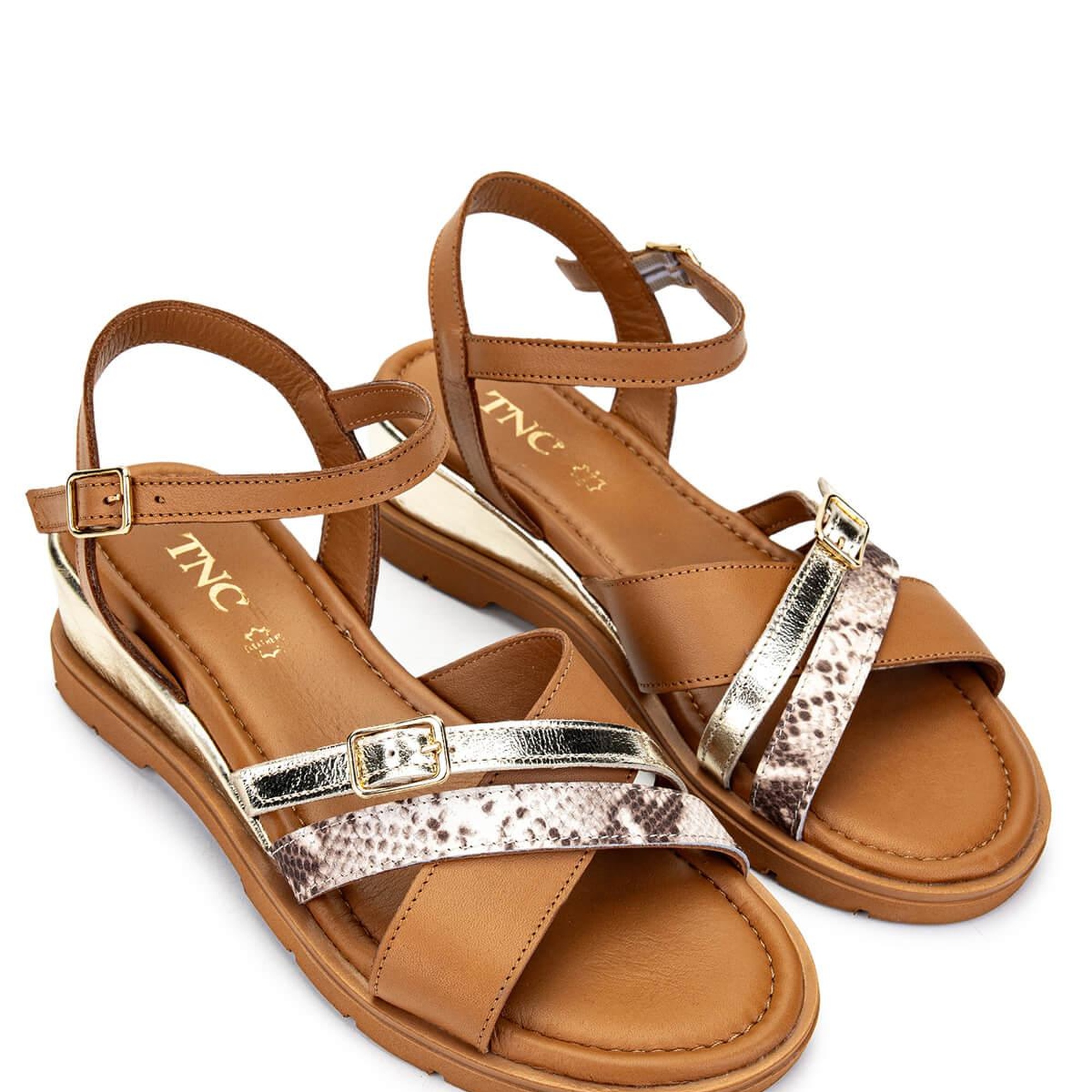 Tamer Tanca Kadın Hakiki Deri Taba Topuklu Sandalet