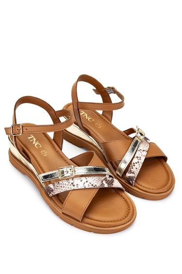  Tamer Tanca Kadın Hakiki Deri Taba Topuklu Sandalet