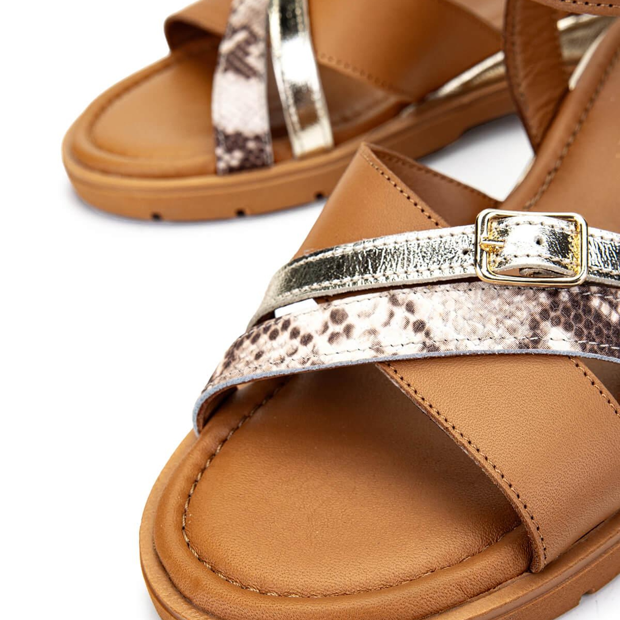 Tamer Tanca Kadın Hakiki Deri Taba Topuklu Sandalet