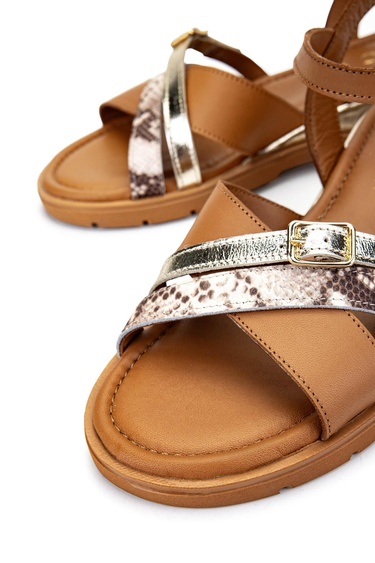  Tamer Tanca Kadın Hakiki Deri Taba Topuklu Sandalet