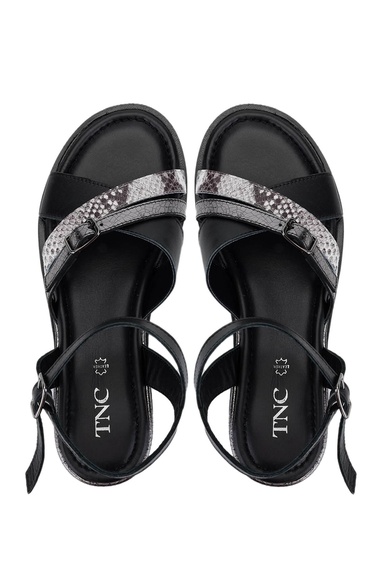  Tamer Tanca Kadın Hakiki Deri Siyah Topuklu Sandalet