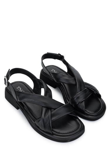  Tamer Tanca Kadın Hakiki Deri Siyah Deri Topuklu Sandalet