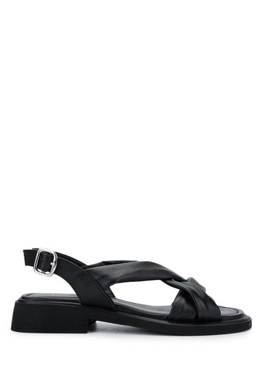  Tamer Tanca Kadın Hakiki Deri Siyah Deri Topuklu Sandalet