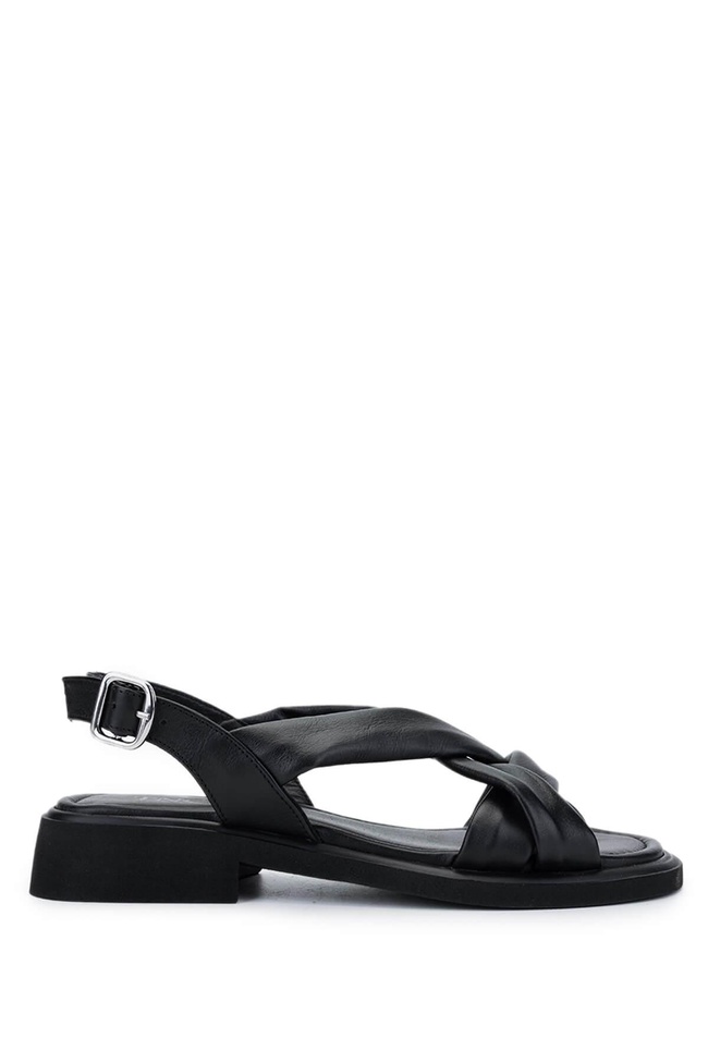  Tamer Tanca Kadın Hakiki Deri Siyah Deri Topuklu Sandalet