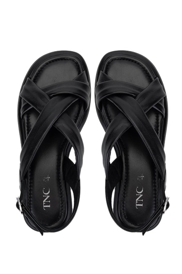  Tamer Tanca Kadın Hakiki Deri Siyah Deri Topuklu Sandalet